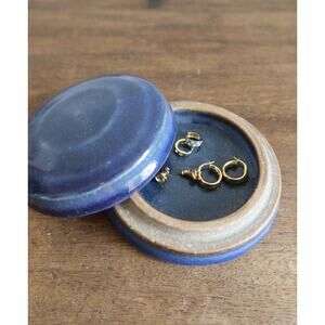 Beautiful Blue Stoneware Studio Pottery Jewelry Box Ceramic Trinket Box